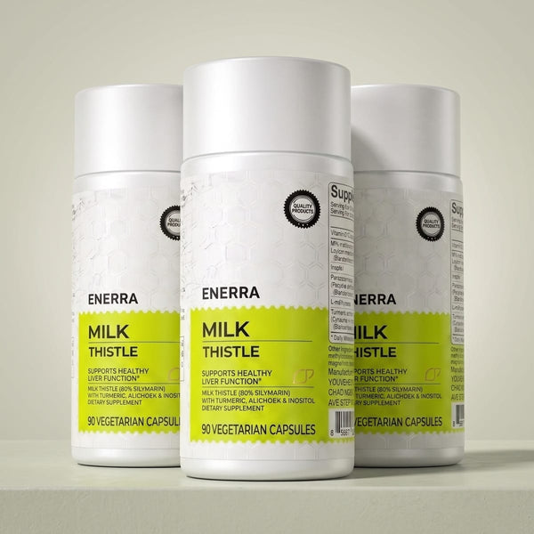 Three bottles of Enerra Milk Thistle, buy 2 get 1 free
